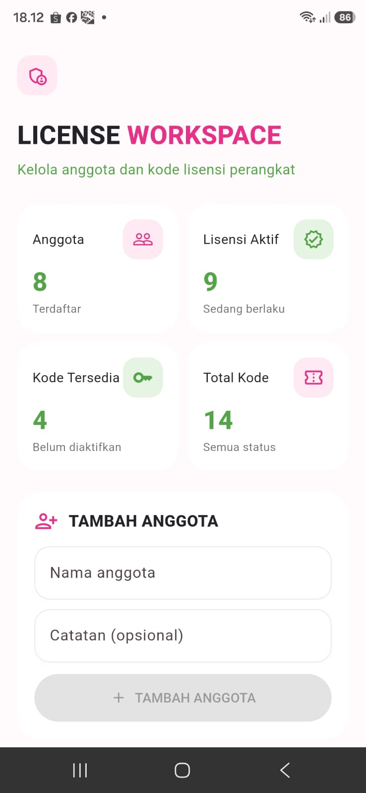 License Workspace, Aplikasi Manajemen Lisensi Android